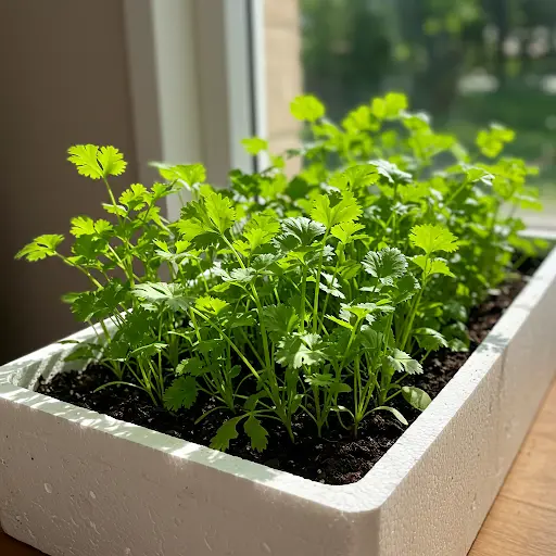Growing coriander in a styrofoam box so pretty - Home Garden Tips