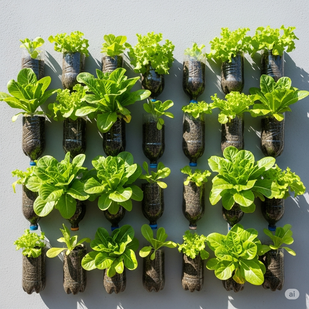 Vertical Greens: Growing Lettuce on a Wall Using Bottles - Home Garden Tips