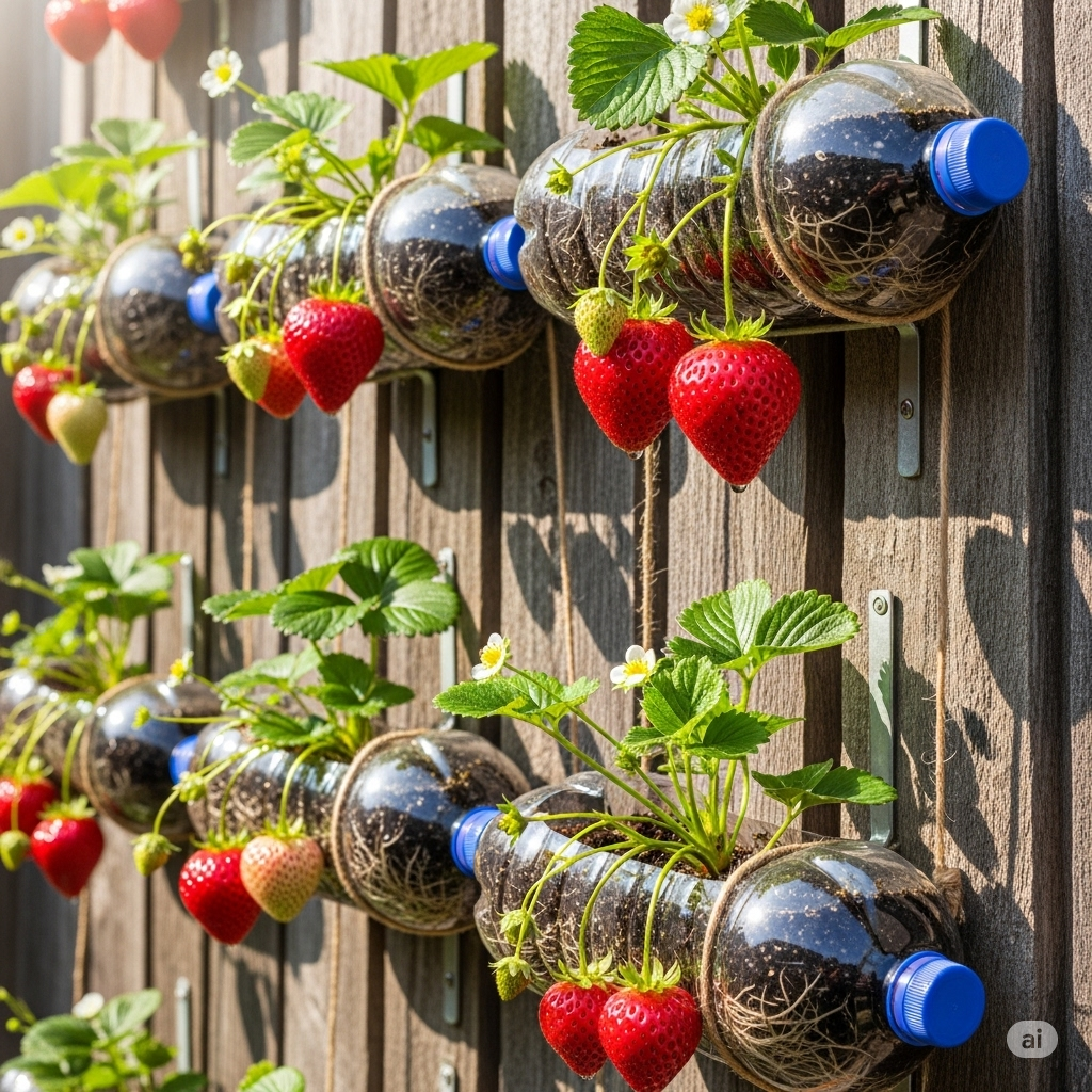 Wall Grown Strawberries From Plastic Bottle Planters Home Garden Tips wall-grown-strawberries-from-plastic-bottle-planters-home-garden-tips