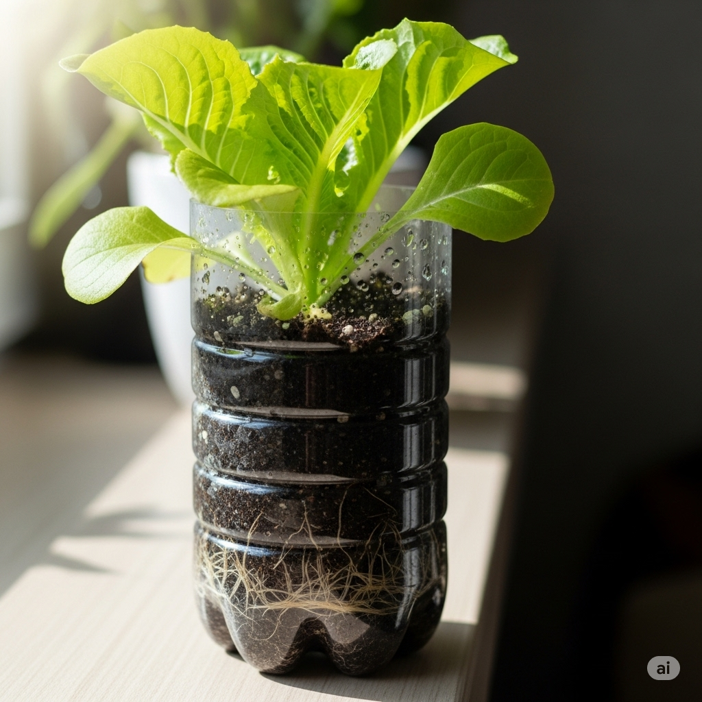 Regrow Lettuce Indoors with Recycled Bottle Propagation - Home Garden Tips