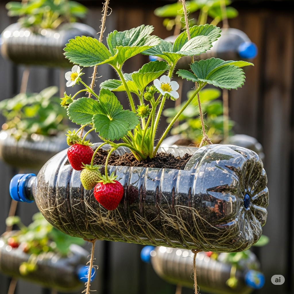Strawberries Multiplied Propagation In Cut Bottles Home Garden Tips strawberries-multiplied-propagation-in-cut-bottles-home-garden-tips