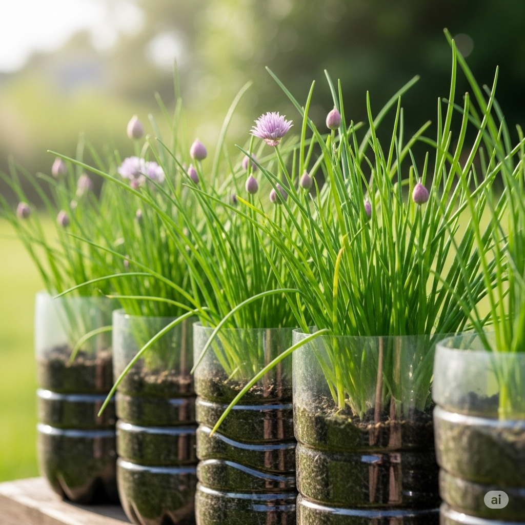 Turn Bottles into Productive Chive Planters - Home Garden Tips