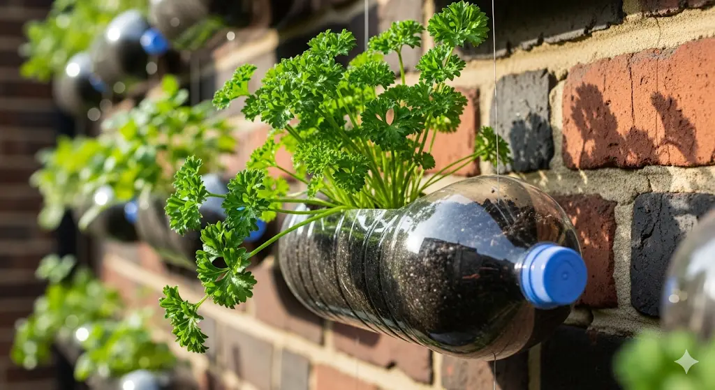 Urban Gardening Idea: Parsley in Plastic Bottle Wall Racks - Home ...